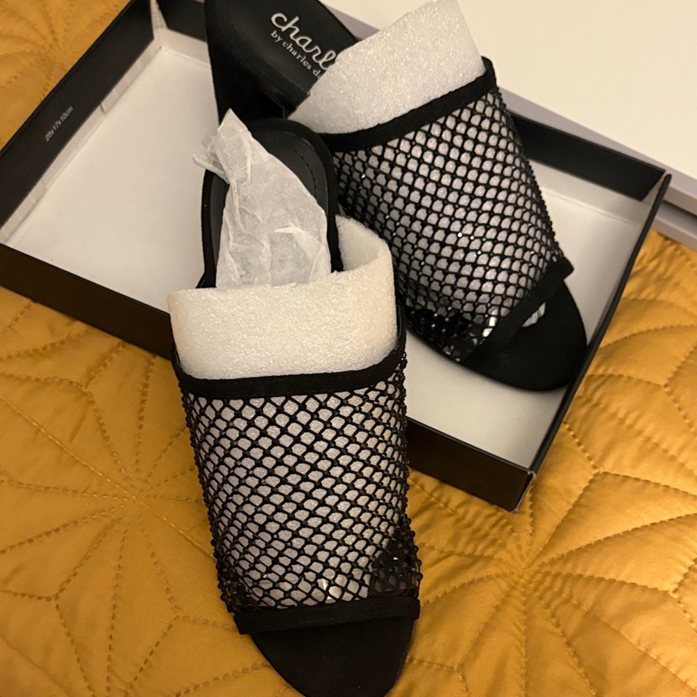 Charles David Black Mesh Mules